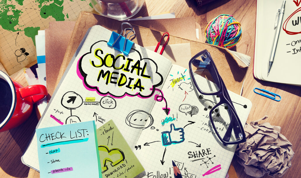 Desk with Social Media and Connection Concept